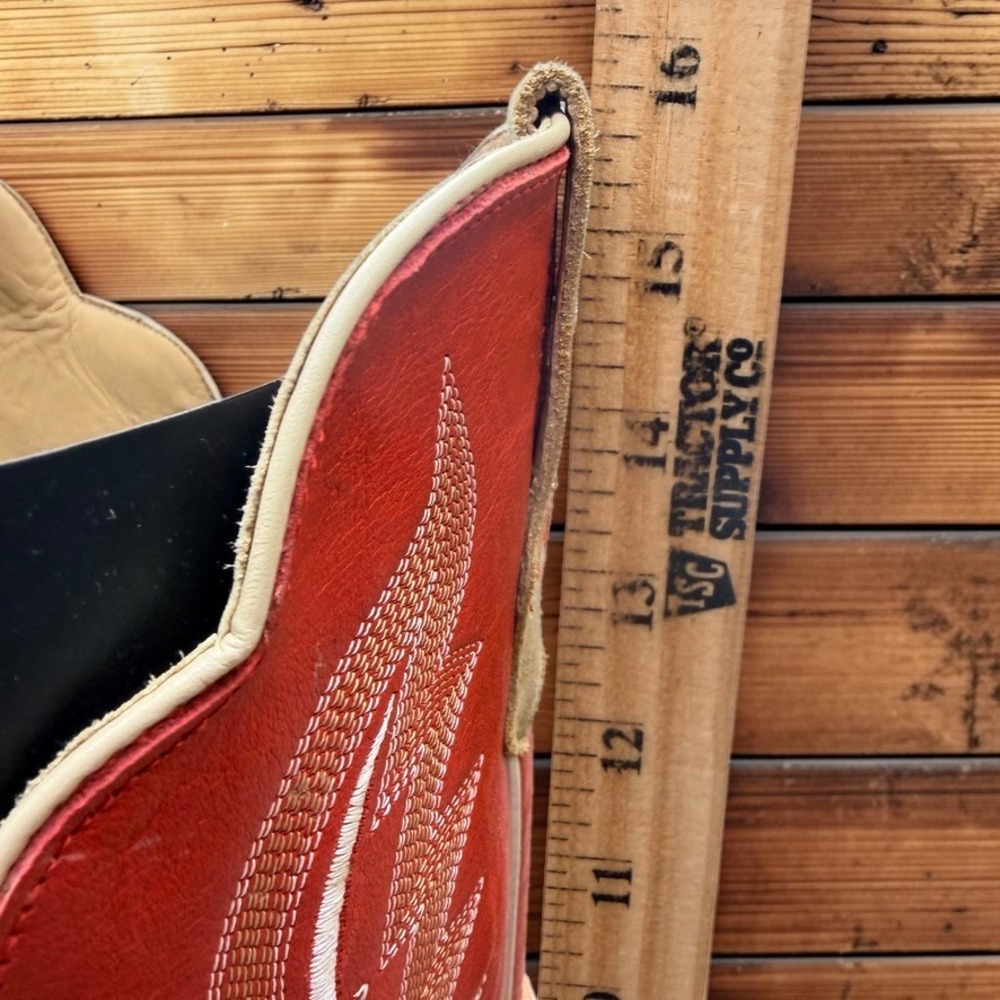 R. Watson Mens 12 EE Handcrafted Tan Suede Red Leather Cowboy Boots 8207 2 - Picture 11 of 15
